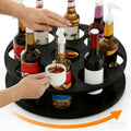 Rotating Coffee Syrup Organizer, 9 Bottles Coffee Syrup Rack, Wood Coffee Syrup Bottle Holder Stand for Coffee Bar Station Kitchen, Large Wine Rack, Coffee Syrup Holder Black