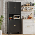 Bevivog Tall Pantry Cabinet with Microwave Shelf, 69" Metal Storage Cabinet with 4 Doors and Adjustable Shelves,Freestanding Metal Kitchen Hutch Cabinet, Black Pantry Closet Storage Shelves with Doors