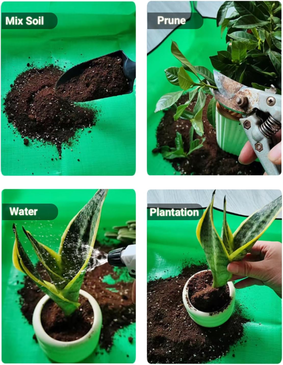 Plant Repotting Mat, Waterproof Gardening Mat for Indoor Plants, Thickened PE Potting Mat with Copper Buckles for Mess Control, Foldable Succulent Transplanting Mat, Green (29.5"*39.4")