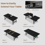 GarveeHome 63-83" Extendable Dining Table, Industrial Rectangular Dining Room Table for 6-8 People, Expandable Kitchen Table with Heavy Duty Metal Frame for Dining Room, Kitchen & Parties, Black
