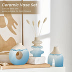 White Ceramic Vase Set of 3, Modern Boho Vases for Home Decor, Small Flower Vases for Pampas Grass, Round White Vases Centerpieces for Wedding Coffee Table Shelf Living Room Bedroom Entryway