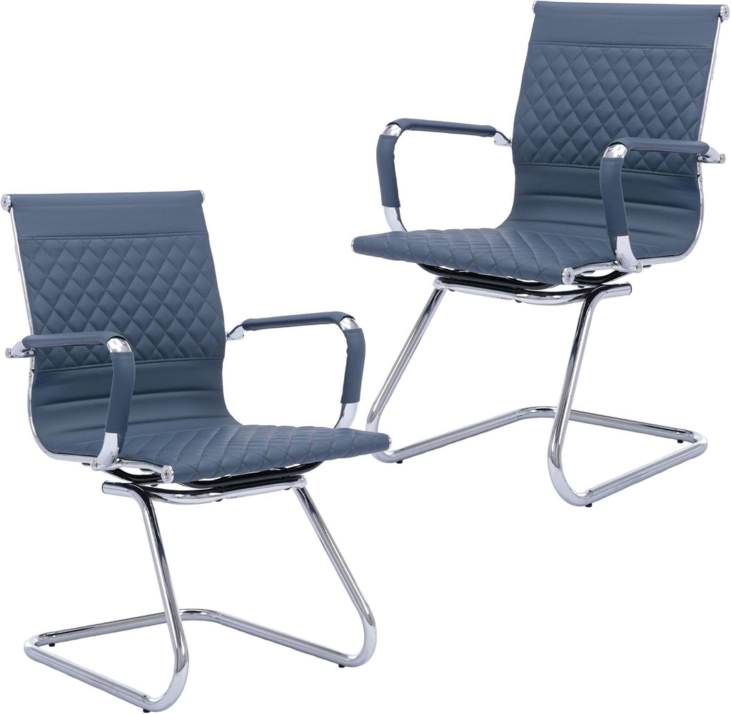 BESTANO Office Guest Chairs Reception Chairs Waiting Room Chairs Set of 2 Conference Room Chair with Mid Back, Modern PU Leather Desk Chairs, Navy