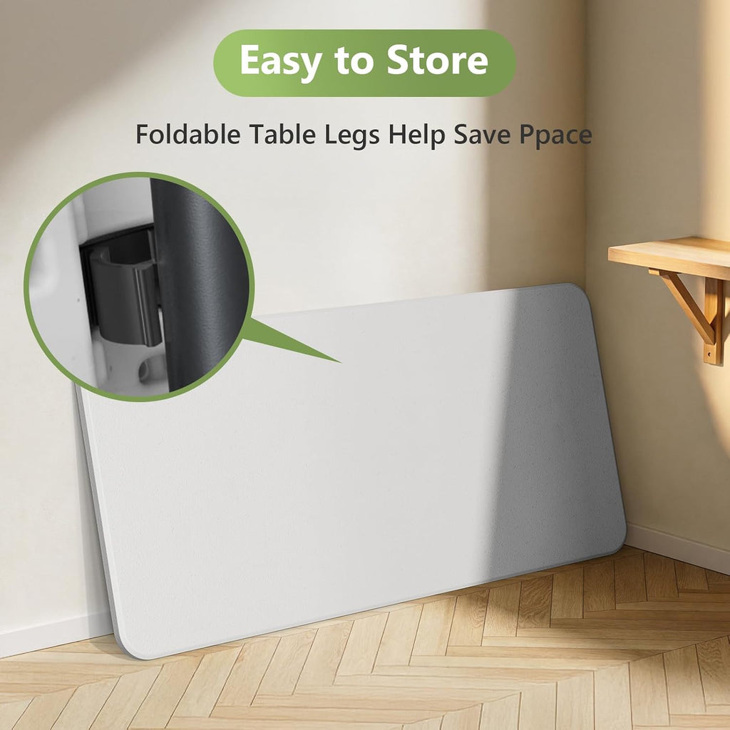 5ft Folding Table, Heavy Duty Plastic Card Table with Foldable Steel Legs, Metal Frame Support up to 500 lb, Portable for Indoor, Outdoor, Picnic, Camping, Dining, Party, White