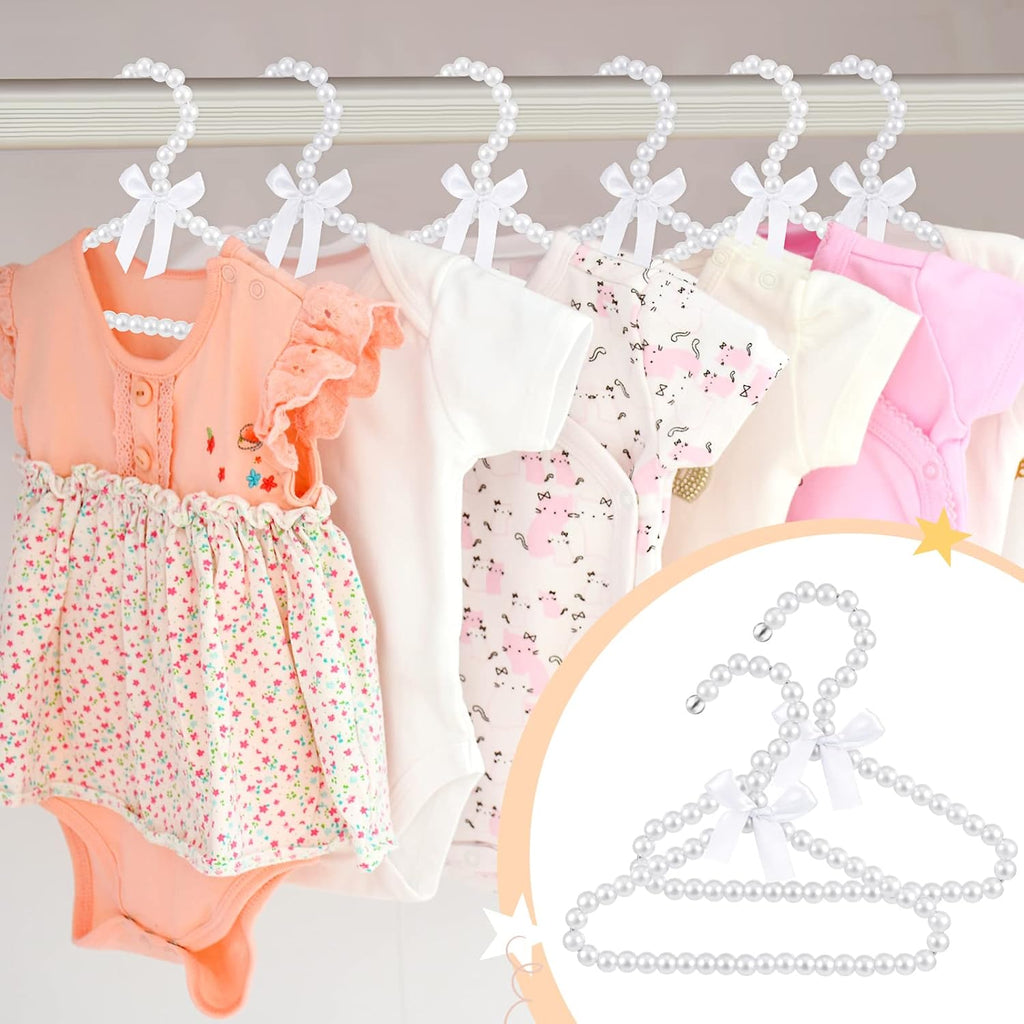 Wesiti Small Pearl Hanger Mini Pearl Metal Elegant Clothes Hangers with Ribbon for Women Dog Cat (White,10 Pcs)