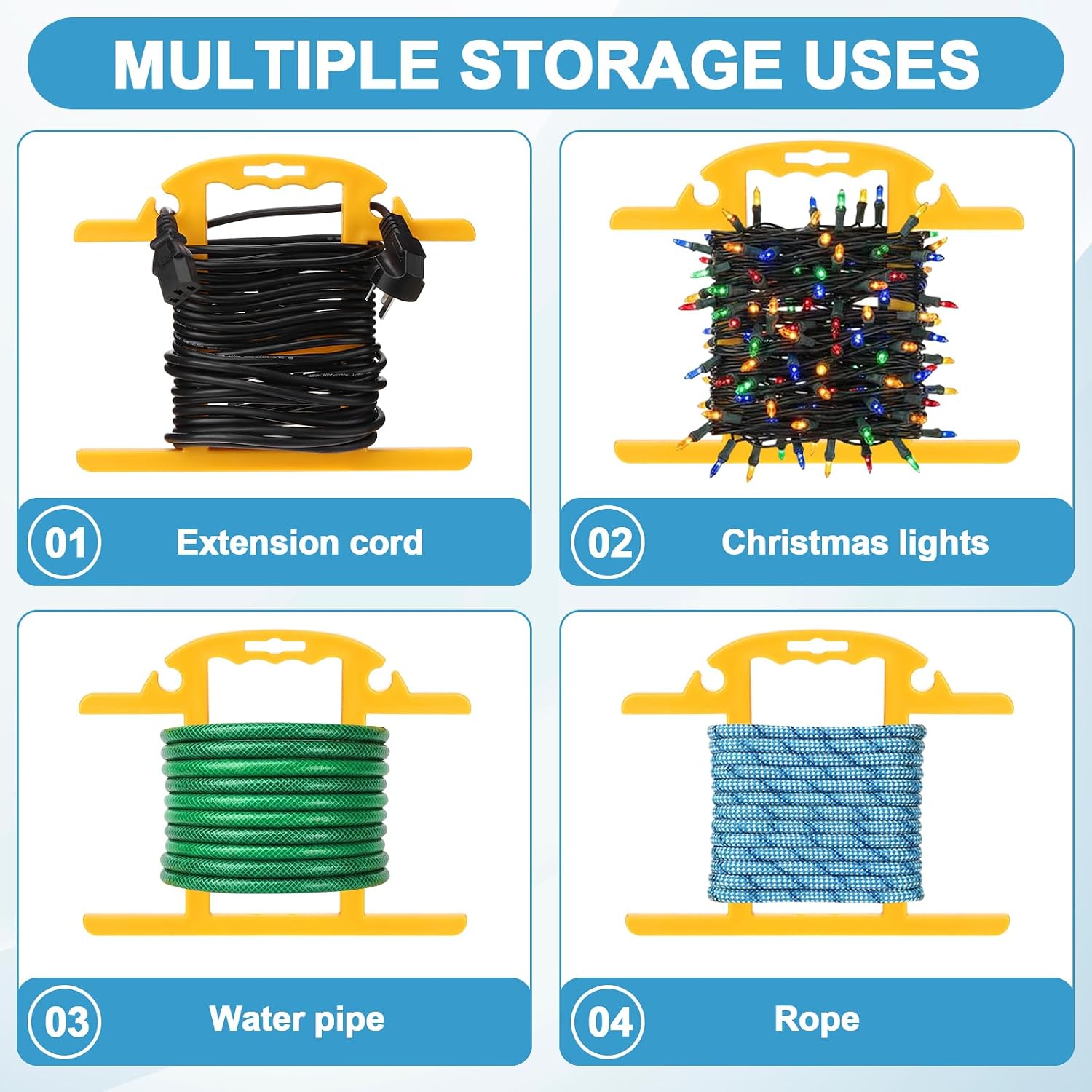 4Pcs ABS Heavy Duty Extension Cord Storage Reel Christmas Light Storage Holder Portable 100ft Cord Organizer Yellow H-shape Wrap-Holds Extension Spools Cord Winder for Indoor & Outdoor