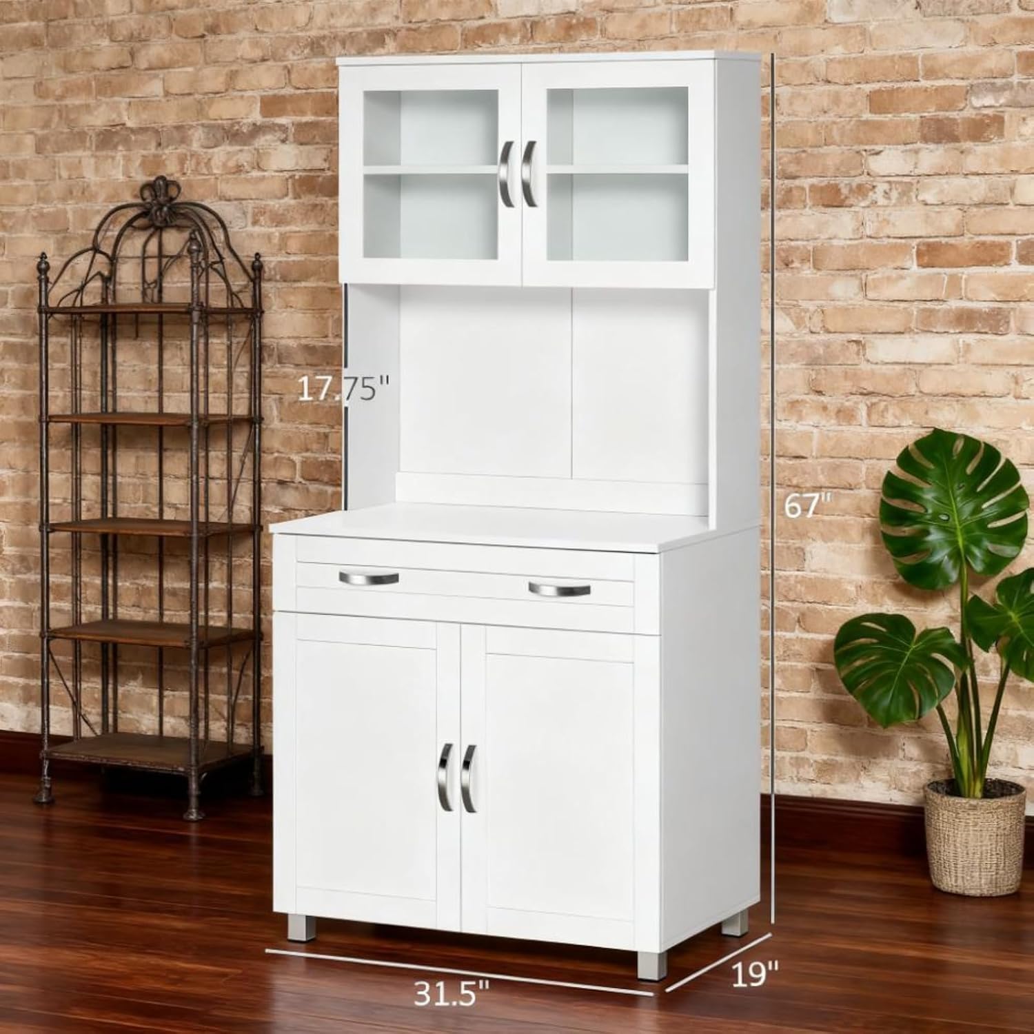 Hassyee Classic Contemporary Look Storage Cabinets, Kitchen Pantry Freestanding Storage Cabinet with 2 Double-Door Cabinets and 2 Framed Glass Doors