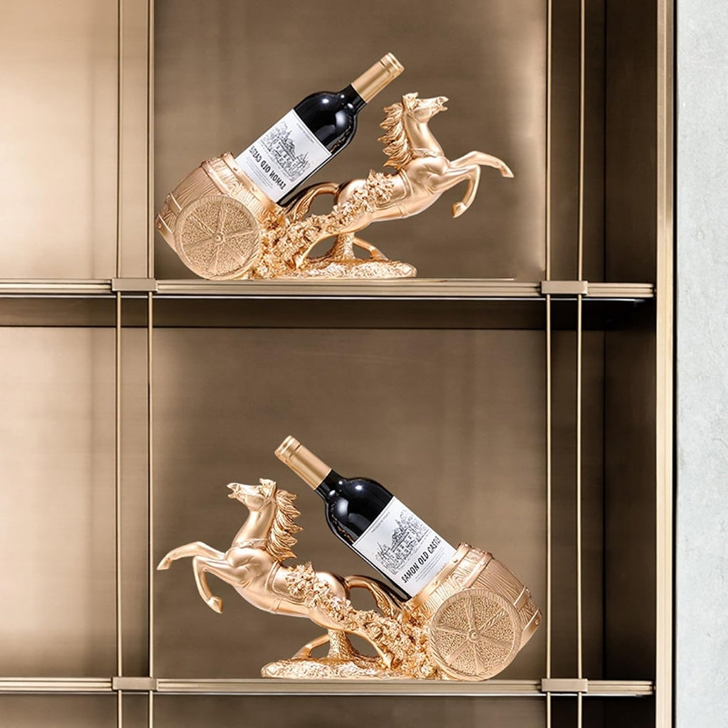 Horse Wine Bottle Holder,Decorative Wine Bottle Display,17.3x8.6x5.5in,Gold | Resin Sculpture Wine Racks Figurines for Kitchen/Cellar/Bar Decor Organizer,Year of the Horse 2026 Gifts for Housewarming