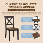ROME + OAK X-Back Farmhouse Wooden Armless Dining Chairs in Black/Dark Brown, Set of 4 - Indoor Home Kitchen Seating Furniture
