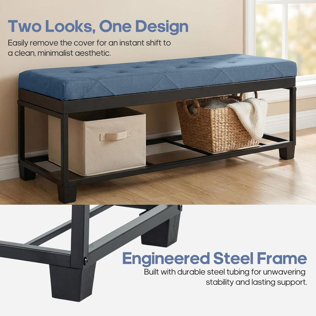 DUMOS Large Storage Ottoman Bench, Generous 46.5 Gallon (176L) Capacity, End of Bed Bench, Upholstered Foot Rest, Storage Chest for Living Room, Bedroom, Entryway, Blue