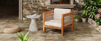 Outdoor Club Chair Set of 2 — Acacia Wood Frame, Wicker Armrests & Beige Cushions, 400 lbs Capacity, for Patio Garden Backyard