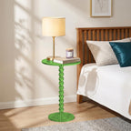 Acrylic Round Side Table, 11.8" D x 21.7" H Clear Pedestal End Table with Column Base, Space-Saving Nightstand Accent Tables for Living Room, Bedroom, Balcony, Easy Assembly, Green