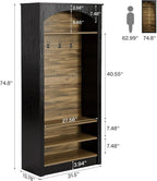 Tribesigns 74.8" Hall Tree with Shoe Storage, 3-Tier Narrow Shoe Rack with Coat Rack, Farmhouse Hall Tree with 4 Double Coat Hooks for Entryway, Hallway, Black and Brown