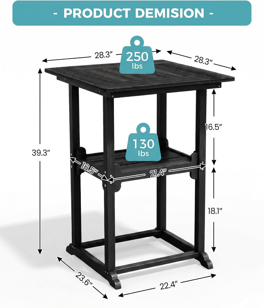 Ciokea 28" Outdoor Bar Table with Storage Shelf, Square High Top Bar Table, Ideal Bar Height Table for Outrdoor Bar, Dining, Balcony, Patio, Garden, Yard, Poolside, Black