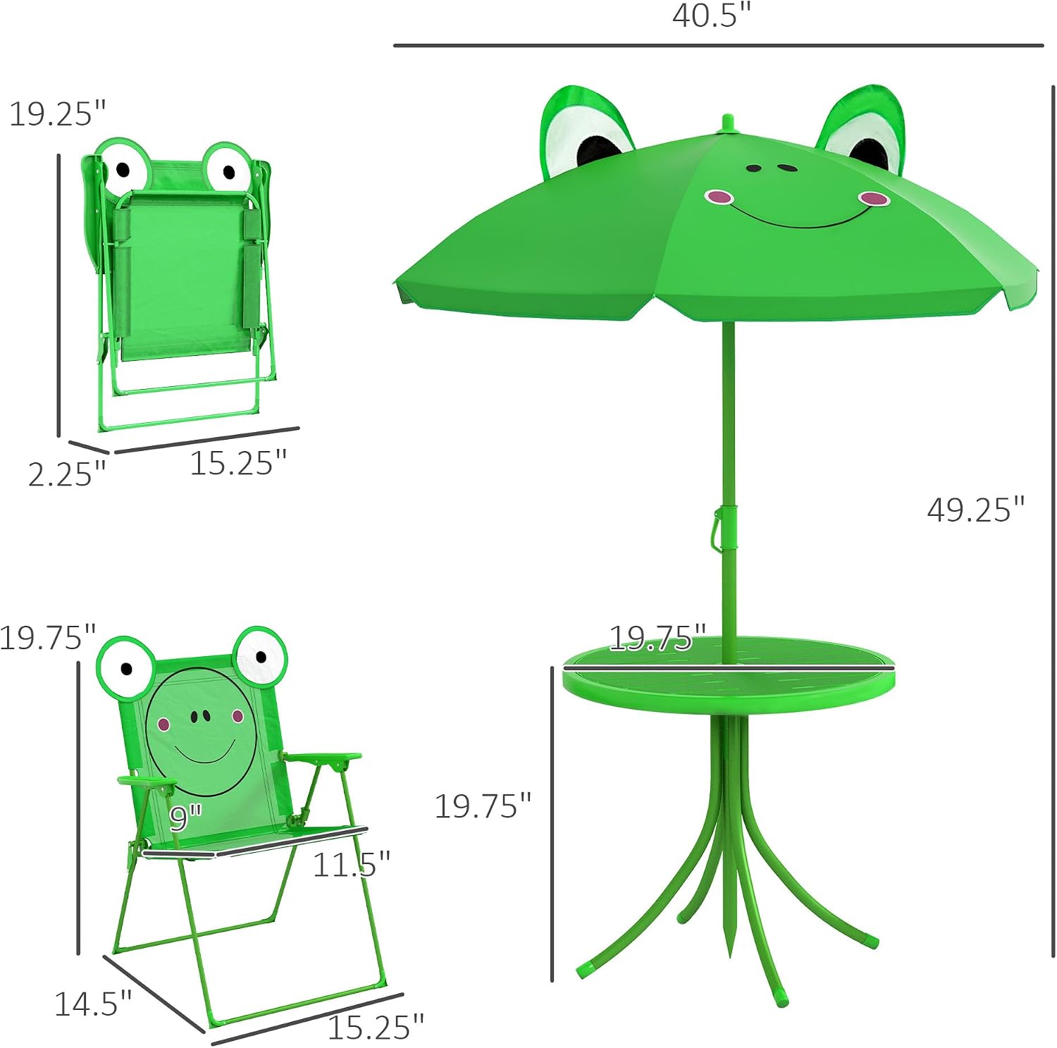 Folding Table and Chair Set for Garden, Backyard, Green