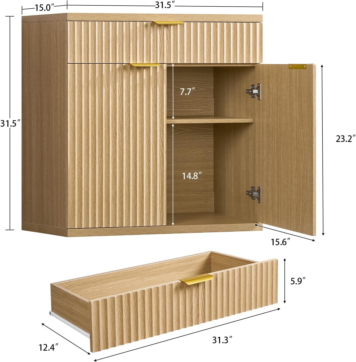 Buffet Sideboard Cabinet with Storage, 31.5" Buffet Table Coffee Bar Wine Bar Storage Cabinet with Adjustable Shelf for Living Room, Kitchen, Natural