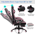 GYMAX Gaming Chair, Ergonomic Computer Chair with Footrest, Linkage Armrests & Lumbar Cushion, Big Wide High Back Video Gaming Chair, Reclining Office Rolling Chair for Adult/Teens (Pink)