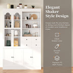 Virubi 75 Inch Tall Kitchen Pantry Storage Cabinet with Glass Doors, Freestanding Buffet with Hutch 4 Drawers&Built-in Door Shelves&Pull-Out Trays for Dining Room, Food Pantry for Living Room (White)