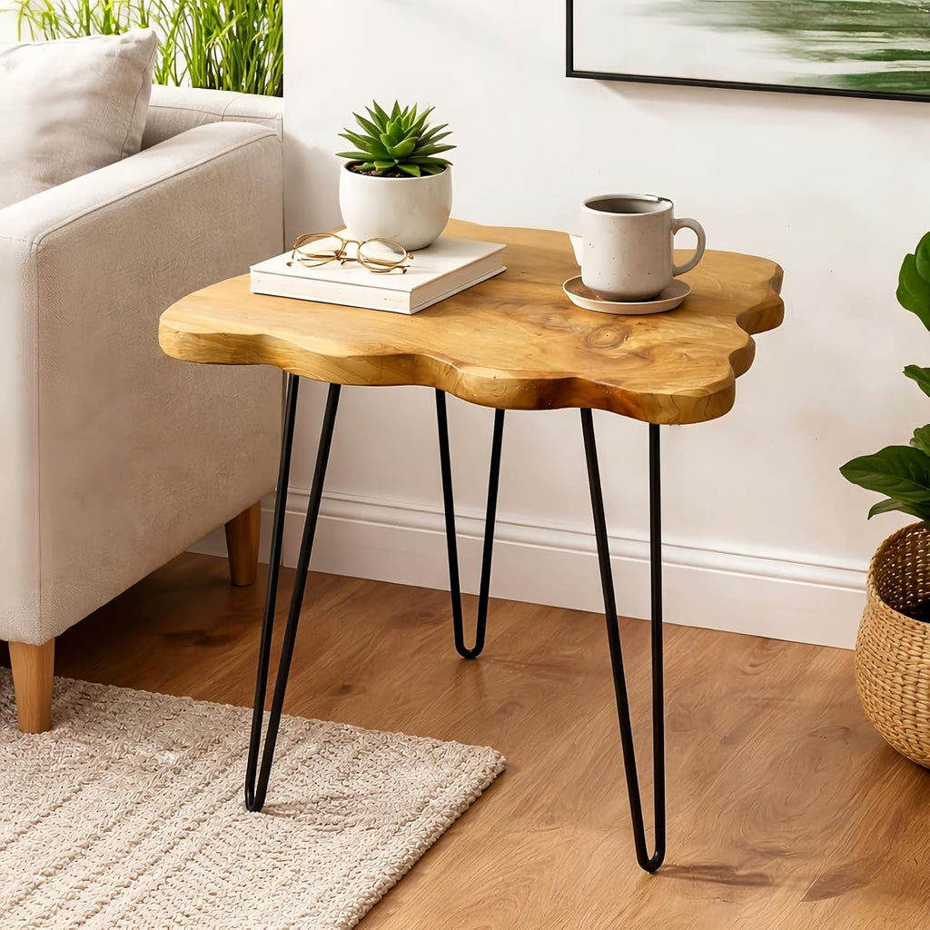 Live Edge Cedar End Table, 20" x 14" x 20" Small Side Table, Natural Wood Slab Small Coffee Table with Hairpin Legs, Rustic Wooden Nightstand, Plant Stand for Living Room, Bedroom, Office