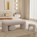 53" Upholstered End of Bed Bench with 2 Nesting Ottoman Stools, Modern Chenille Bedroom Bench for King/Queen Bed, Arched Vanity Entryway Bench Seat for Living Room, Oatmeal