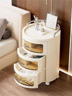 Movable Drawer Style Storage Cabinet Multifunctional Round Bedside Table with Drawers Free Standing End Table Household Side Table for Living Room Creative idea(White,1 Tier)