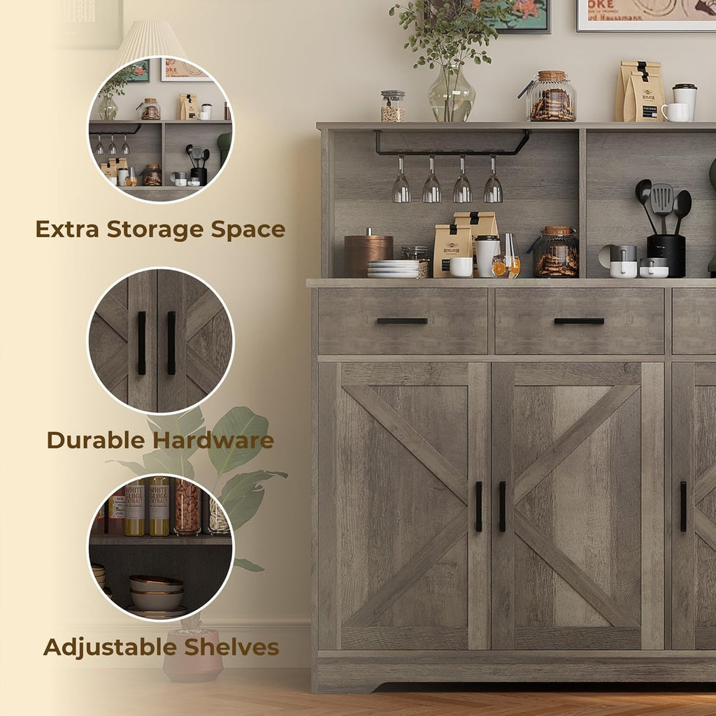 Farmhouse Sideboard Buffet with Microwave Stand,Varied Storage with Drawers and Cabinets, Easy Assembly, Versatile Use for Kitchen and Living Room