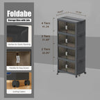51QT Stackable Storage Bins with Lids & Wheels - Foldable Cabinet Clear Door Plastic Organizer Containers for Home, Garage, Pantry Organization - Collapsible Design Gray 4T