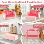 HONEY JOY Pink Toddler Couch, Comfy Chair w/Ottoman, Cute Bow, Lightweight Playroom Furniture w/Velvet Cover & Wooden Frame, Princess Style Loveseat for Bedroom, Kids Sofa for Girls Boys