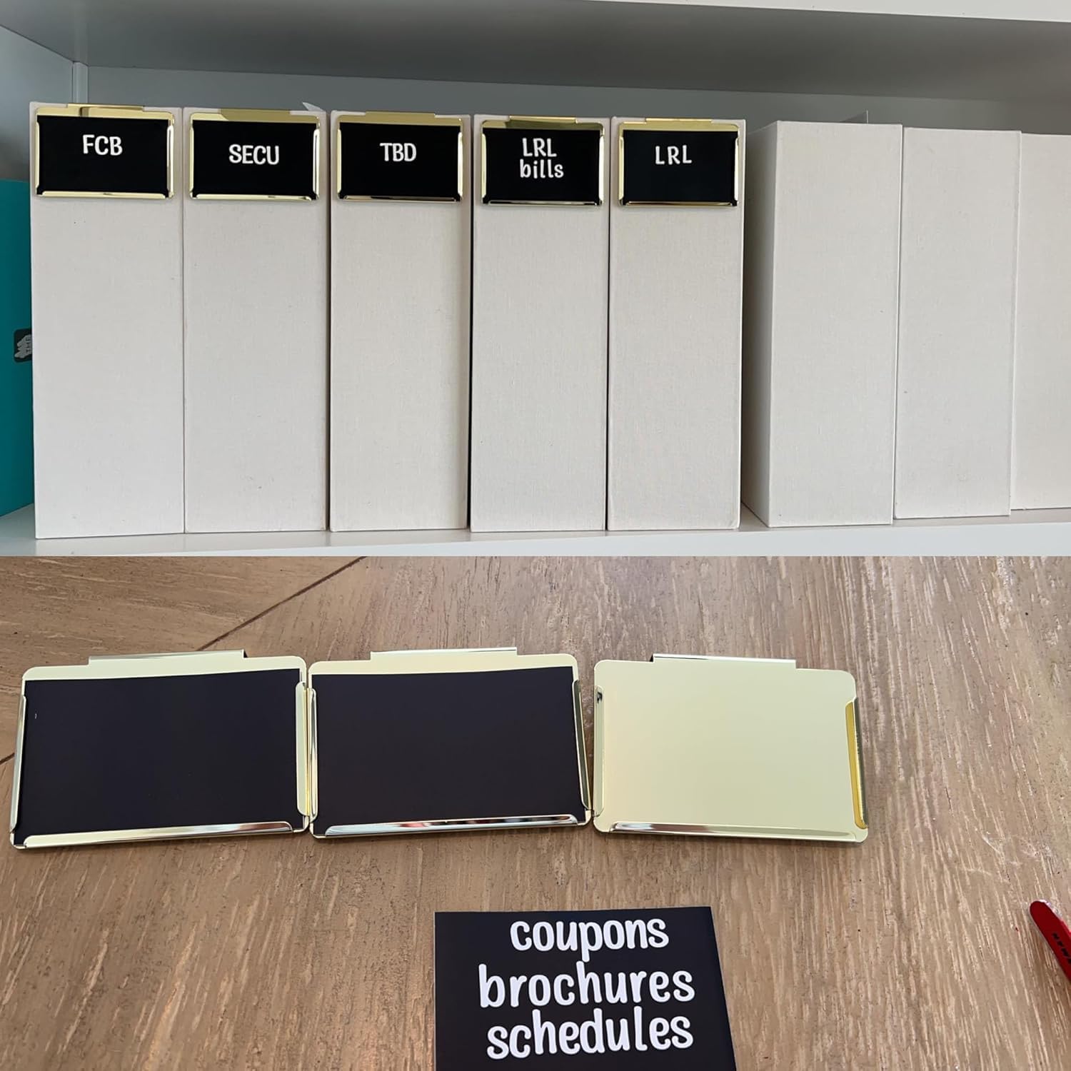 Clip Label Holders,Gold Bin Clips for Kitchen Pantry Organization Holiday Christmas Happy New Year,10 Pcs Clip Holders with 60 Pcs Chalkboard Stickers