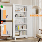 71" Tall Metal Pantry Storage Cabinet with Doors and 4 Adjustable Shelves, Freestanding White Cupboard for Kitchen, Dining Room or Living Room
