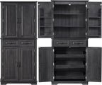 Ball & Cast 71" Tall Kitchen Pantry Cabinet W/3 Pull Out Organizers,Farmhouse Embossed Texture Storage Cabinet W/6 Door Shelves & 2 Drawers,Freestanding Cupboard for Kitchen,Dining Room,Black
