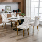 Velvet Dining Chairs Set of 4, Mid Century Tufted Dining Room Chairs with Nailhead Back Ring, Metal Legs, Modern Style for Kitchen, sillas de comedor (Beige, Golden Legs, 4 Pcs)
