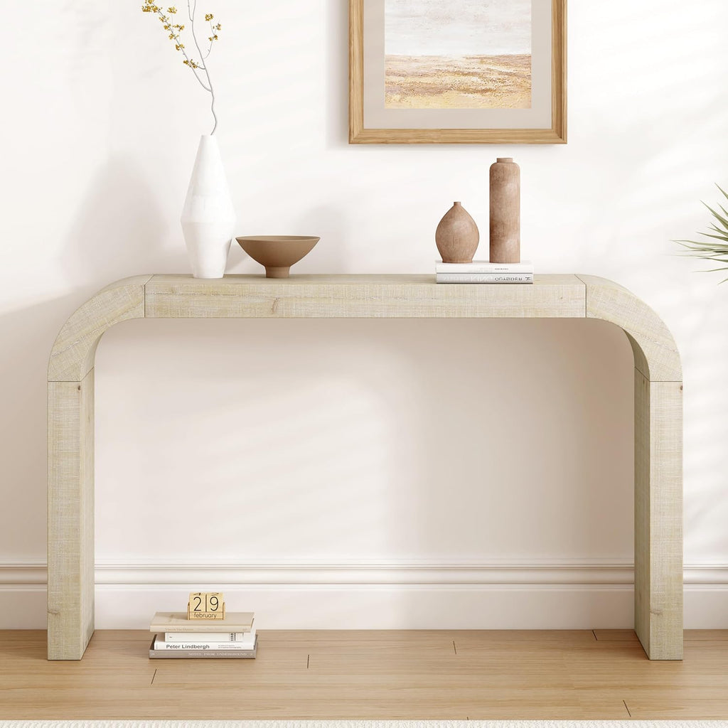 52.25'' Curved Narrow Console Table Sofa Table for Living Room Entryway, Modern Contemporary Style, Easy Assembly, Natural