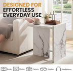 Modern End Table with Faux Marble Finish, White Marble Vein Side Table, Space Saving Sofa Accent Table, Small Nightstand Table for Living Room, Bedroom, Small Apartment