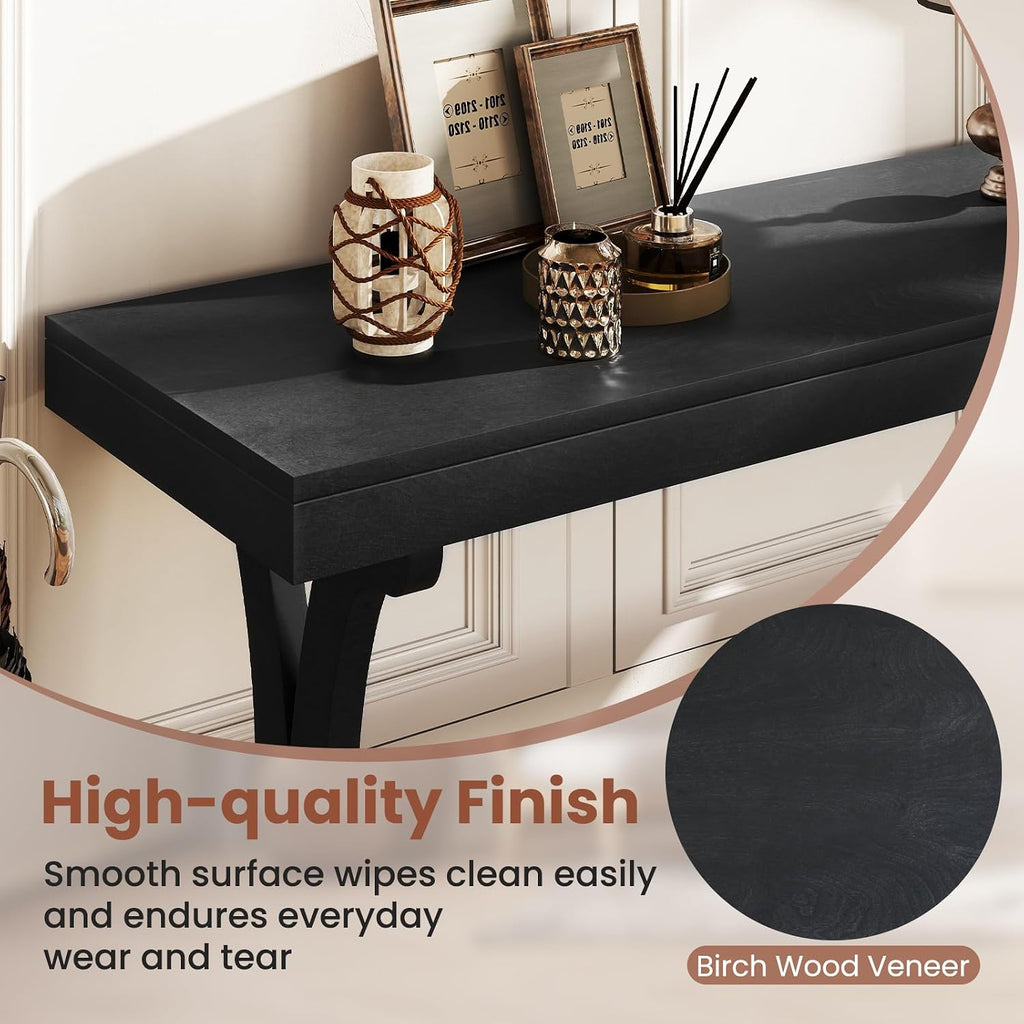 Giantex 52" Narrow Console Table, Vintage Accent Entryway Table with Open Storage Shelf, Long Wooden Behind Couch Sofa Table with Anti-tip Kit for Small Spaces Living Room Hallway (Black)