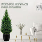 4Ft Artificial Cedar Topiary Trees (2-Pack) - UV Resistant Fake Shrubs with Ground Spike for Outdoor & Indoor Use, Front Porch, Garden Decor
