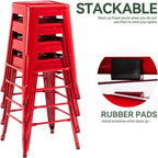 24 Inch Metal Bar Stools,Counter Height Bar Chair,Indoor Outdoor Backless Kitchen Stools Set of 4,Red