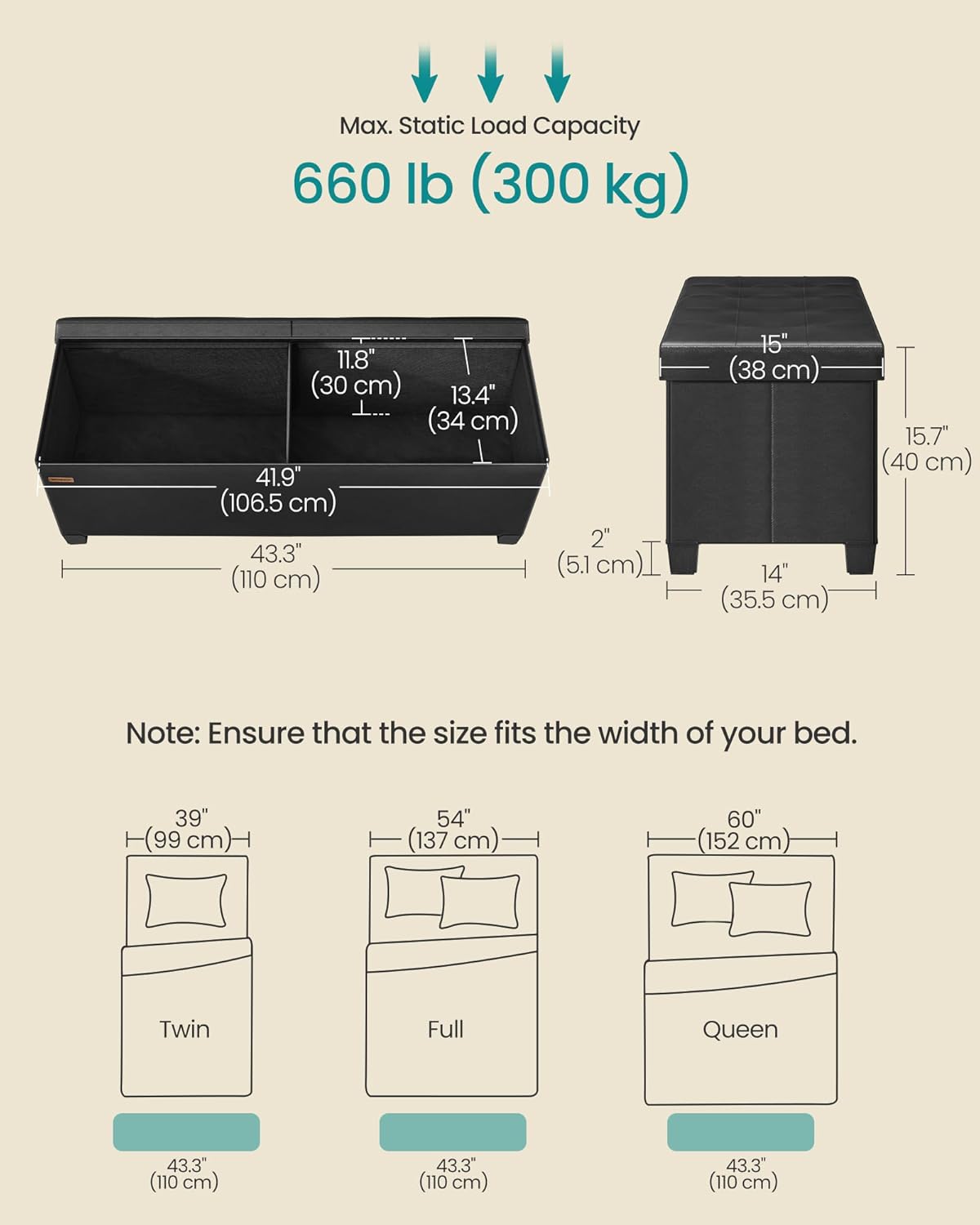 SONGMICS Storage Ottoman Bench with Legs, Folding Ottoman Foot Rest with Flipping Lid, Bench with Storage, for Living Room, Bedroom, Entryway, Synthetic Leather, 43.3 Inches, Ink Black ULSF085BH01