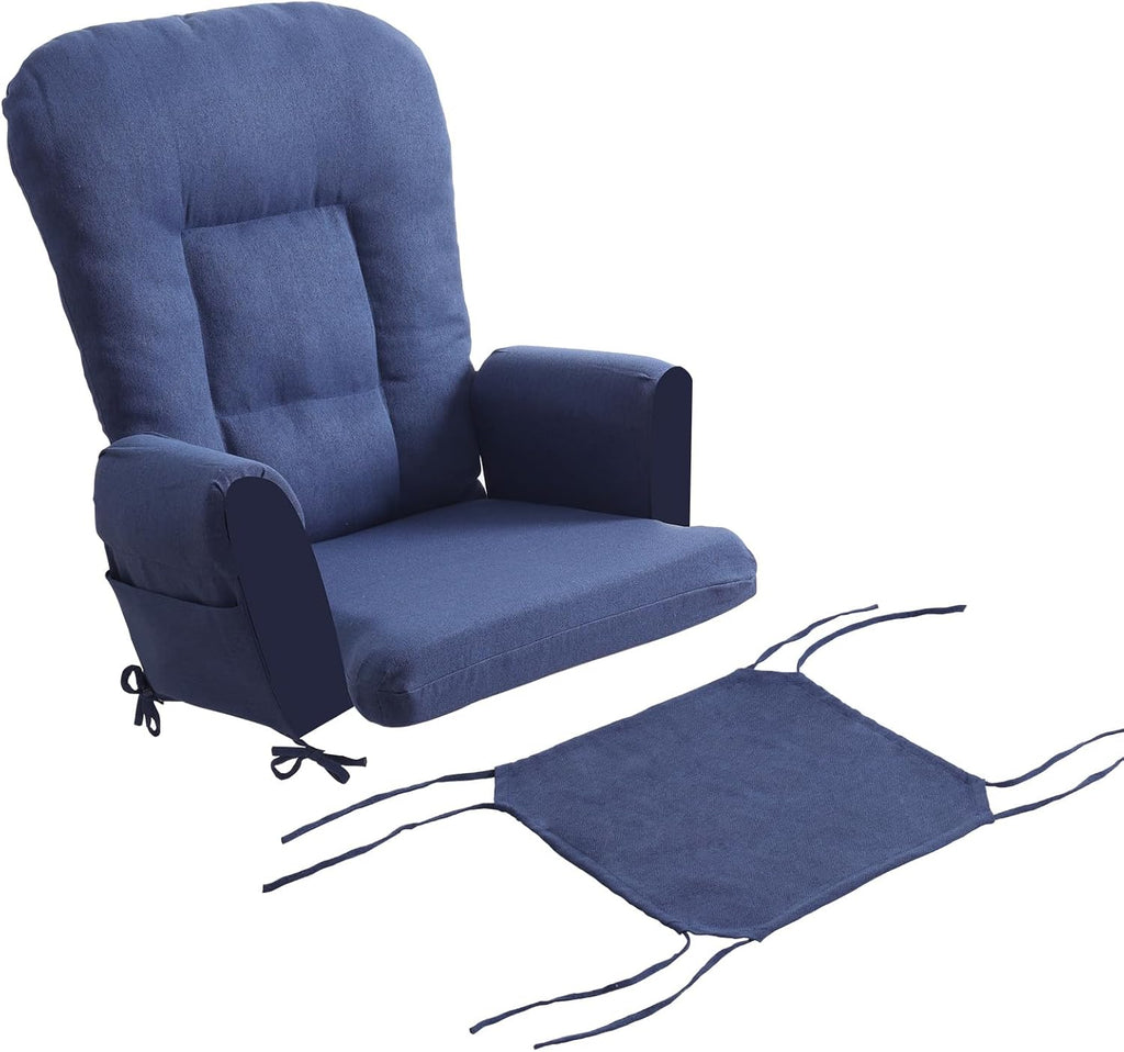 Boshen 5PCS Glider Rocker Replacement Cushions with Ottoman Cover, 3.5" Thick High Back Rocking Chair Cushion Set with Side Pockets for Indoor Nursery Glider Chair, Washable and Non Slip, Blue
