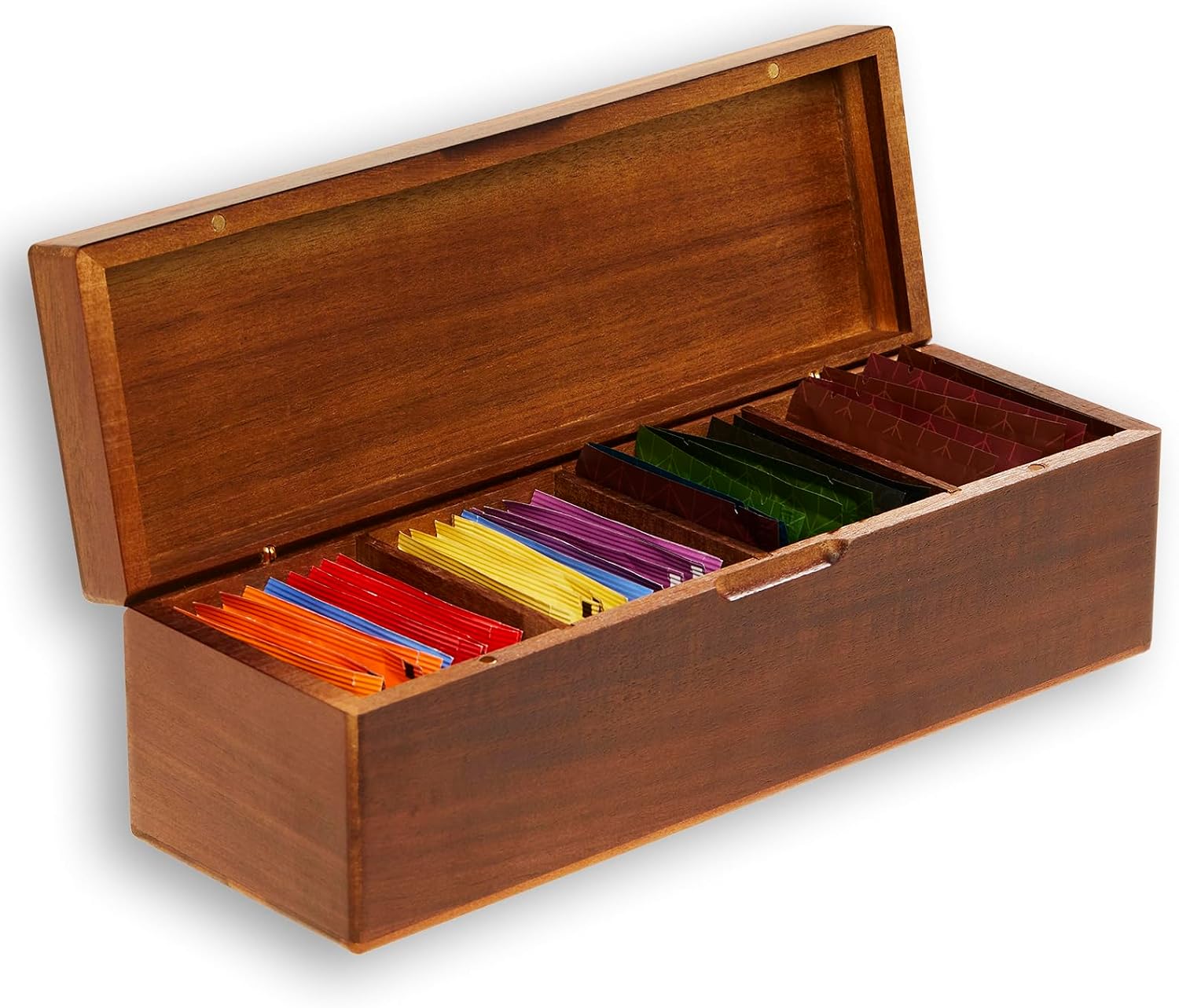 SEVENY Wooden Tea Bag Organizer Box with 4 Compartments | Tea Storage Caddy, Coffee Packet Organizer, For Kitchen Counter, Home Office Display