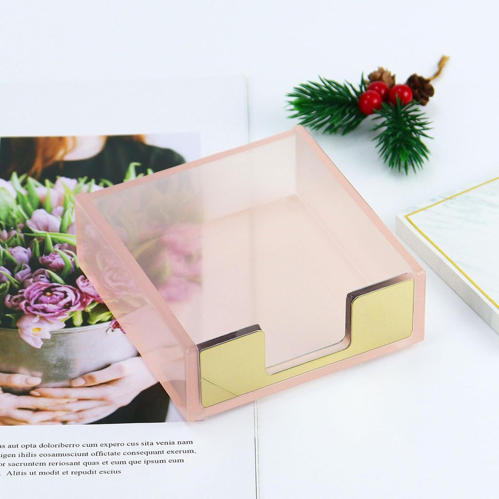 MultiBey Sticky Notes Memo Pad Holder Dispenser Rose Gold with Pink Desk Supplies Organizer Accessories for Office Home Schools (Pink)
