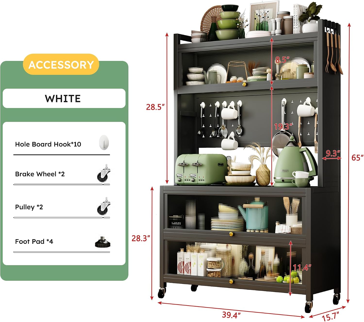 65'' Kitchen Pantry Storage Cabinet with Microwave Oven Countertop, 3 Doors, 4 Layers, Versatile Storage for Kitchen, Living Room, Dining Room