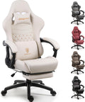 Dowinx Gaming Chair Big and Tall, Ergonomic Computer Chair with Footrest and Massage Lumbar Support, High Back Comfortable Gamer Chair for Adults 350Lbs PU Leather for Office Game, Ivory