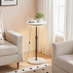 MAHANCRIS Small Round Side Table, Adjustable Height Drink Table, Pedestal Side Table with LED Light and Cup Mat, Coffee Martini Table, for Small Spaces, White and Black ETHW32E01