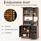 Nightcore Kitchen Pantry Storage Cabinet, 71" Freestanding Pantry with 3 Deep Drawers, Adjustable Shelves, Kitchen Hutch with Microwave Countertop for Dining Room, Living Room (Walnut & Black)