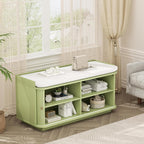 Hall Tree with Bench and Shoe Storage, Entryway Bench with Sliding Door Cabinet, Removable Padded, Metal Wall Hooks and Adjustable Storage Compartments, for Entry, Hallway, Living Room, Green