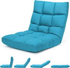 MAT EXPERT 14-Position Floor Chair, Floor Gaming Chair w/Resilience Sponge, Alloy Steel Frame, Padded Bed Couch Recliner, Floor Chair with Back Support for Reading, Meditating (Peacock Blue)