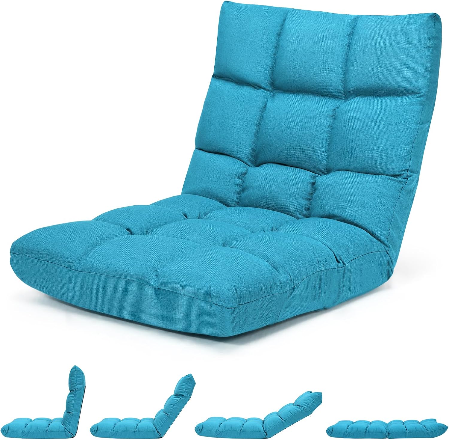 MAT EXPERT 14-Position Floor Chair, Floor Gaming Chair w/Resilience Sponge, Alloy Steel Frame, Padded Bed Couch Recliner, Floor Chair with Back Support for Reading, Meditating (Peacock Blue)