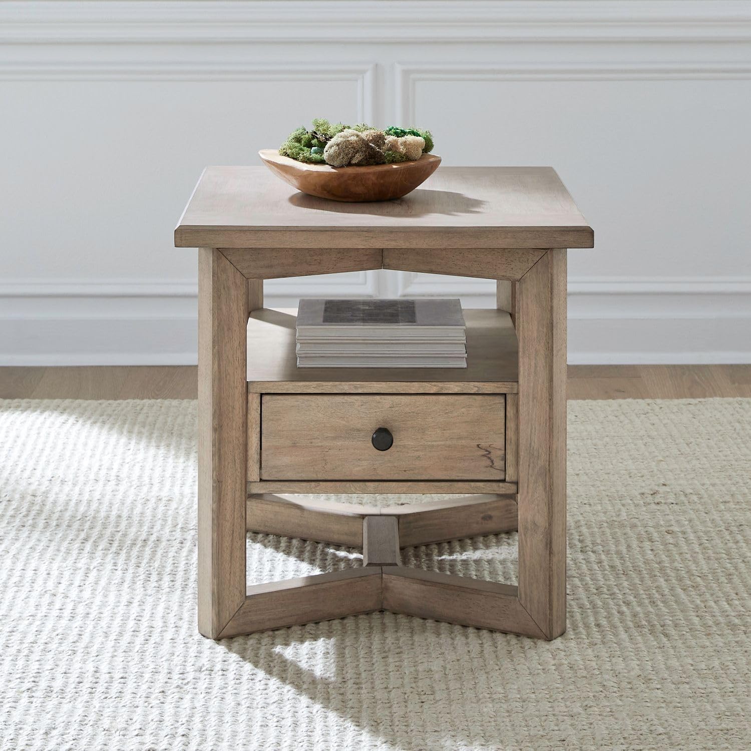 Liberty Furniture Proximity Place Living Room Rectangular End Table Transitional with Storage Drawer - Barley Buff Birch Wood