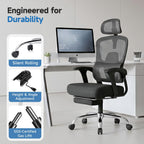 Ergonomic Office Chair with Footrest, 90-145° Reclining Gaming Chair with Adjustable Lumbar Support & Headrest, High Back Mesh Computer Chair for Home Office, 350lbs Capacity