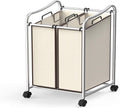 Simple Houseware 2-Bag Heavy Duty Rolling Laundry Sorter Cart, Chrome – 2 Section Removable Bags and Lockable Wheels for Laundry Room Organization
